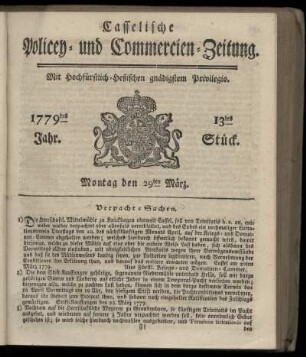 13tes Stueck, Montag den 29ten Maerz. 1779