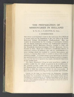 The preparation of missionaries in Holland