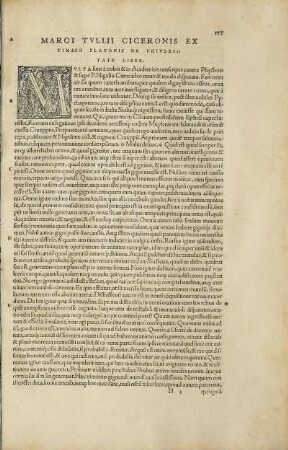 Marci Tvllii Ciceronis Ex Timaeo Platonis De Vniversitate Liber.