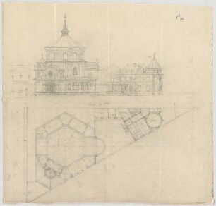 Thiersch, August ; Nürnberg (Bayern); Kath. - Apostolische Kirche, Projekt - Grundriss, Ansicht