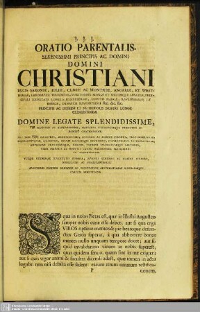 Oratio Parentalis. Serenissimi Principis Ac Domini Domini Christiani Ducis Saxoniae, Juliae, Cliviae Ac Montium ...