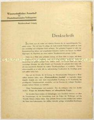 Flugschrift der Leipziger Deutschnationalen Volkspartei zur Arbeit ihres wissenschaftlichen Ausschusses