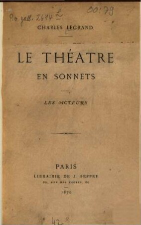Le théâtre en sonnets : Les acteurs