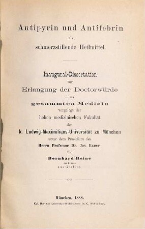 Antipyrin und Antifebrin als schmerzstillende Heilmittel ...