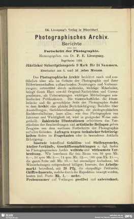 Photographisches Archiv. Ed. Liesegang´s Verlag in Düsseldorf.