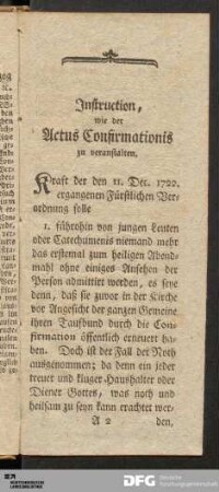 Instruction, wie der Actus Confirmationis zu veranstalten.