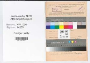 Entnazifizierung Willy Krueger, geb. 10.12.1899 (Postsekretaer)