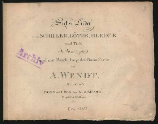Sechs Lieder von Schiller, Göthe, Herder und Tiek