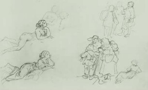 Volkstypen und liegendes Mädchen