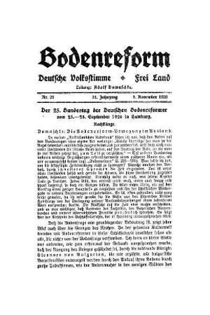 Der 25. Bundestag der Deutschen Bodenreformer vom 25.-28. September in Hamburg : (Fortsetzung)