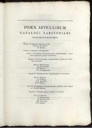 Index Articulorum Catalogi Targioniani Vegetabilium Marinorum.