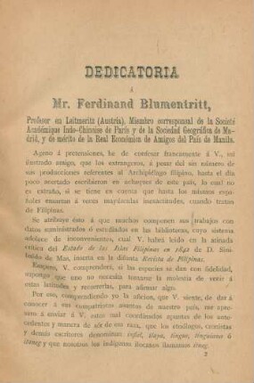 Dedicatoria á Mr. Ferdinand Blumentritt ...