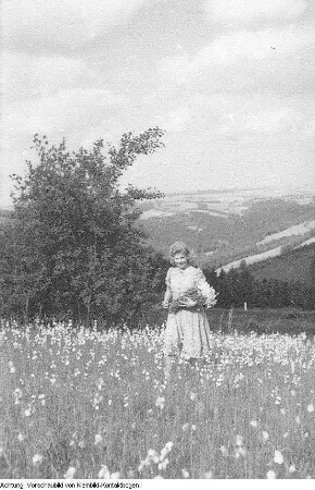 Sommer, Mädchen mit Wollhandgras, mit Kamera und mit Erdbeeren, Skisprungschanze im Sommer
