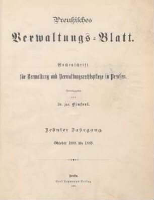 10.1888/89: Preußisches Verwaltungsblatt