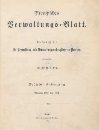 10.1888/89: Preußisches Verwaltungsblatt