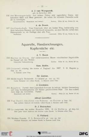 Aquarelle, Handzeichnungen, Kupferstiche etc. (Nr. 218-241)