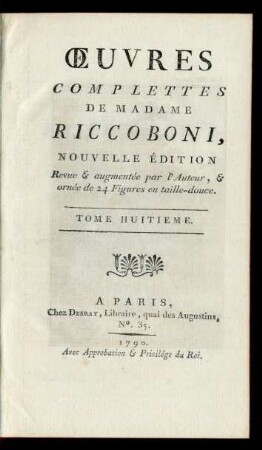 Tome Huitieme: Œuvres Complettes De Madame Riccoboni