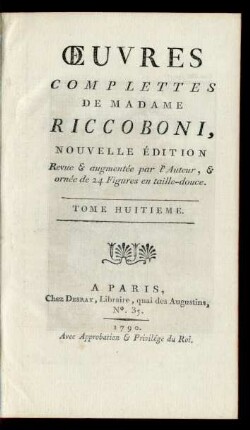 Tome Huitieme: Œuvres Complettes De Madame Riccoboni