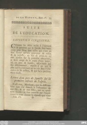 Suite De L'Education. Entretien Cinquieme.