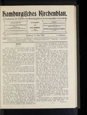 Nr. 21. Hamburg, 23. Mai 1909. 6. Jahrgang.