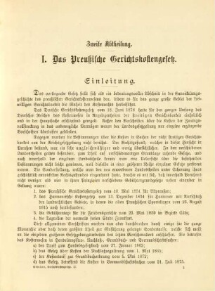 I. Das Preußische Gerichtskostengesetz.