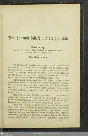Vortrag, gehalten in der Oekonomischen Gesellschaft im Königreiche Sachsen, Dresden, am 21. Oktober 1881