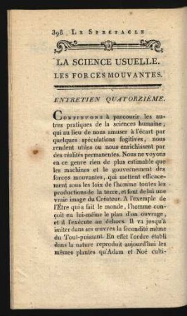 Entretien quatorzième. La science usuelle. Les forces mouvantes.