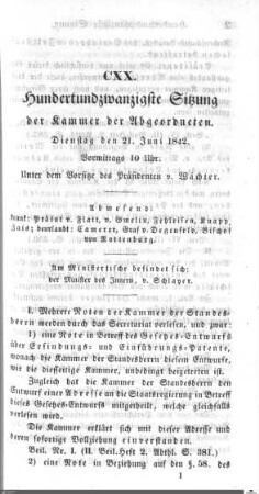 120. Sitzung, Stuttgart, 21.6.1842