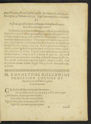 M. Rudolphus Goclenius Professor Logices Et Matheseos ad Philosophiae Candidatum.