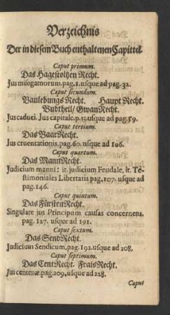 Verzeichnis Der in diesem Buch enthaltenen Capittel.