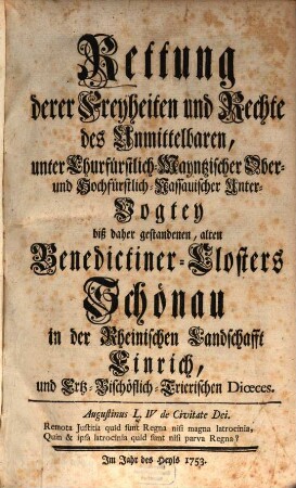 Rettung derer Freyheiten ... des Klosters Schönau