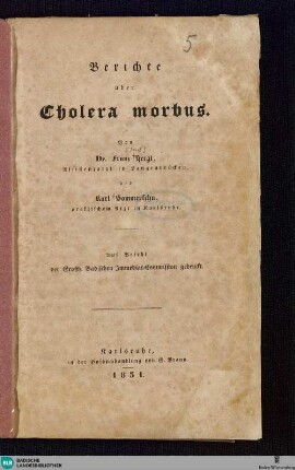 Berichte über Cholera morbus
