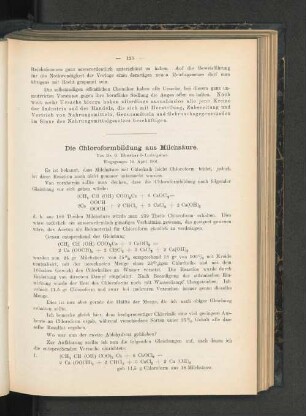 Die Chloroformbildung aus Milchsäure.