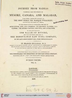 Band 2: A Journey from Madras through the countries of Mysore, Canara and Malabar ...