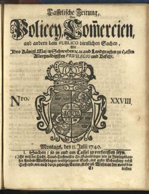 Nro. XXVIII, Montags, den 11. Julii 1740