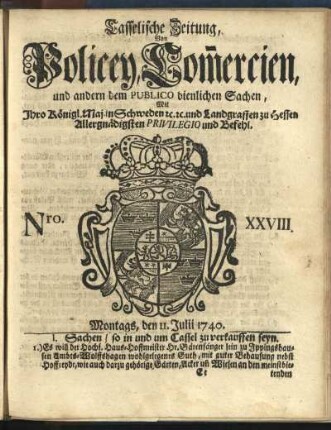 Nro. XXVIII, Montags, den 11. Julii 1740