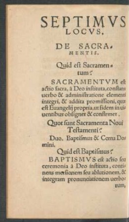 Septimus Locus. De Sacramentis.