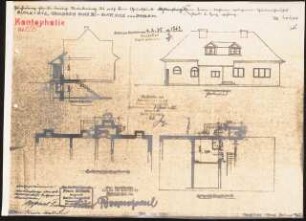 Haus Herz, Berlin-Dahlem. Zum Projekt gehörend: Böhmer & Petrich, Haus Herz, Berlin-Dahlem Umbau zu Haus Himmler: Nebengebäude: Grundriss Erdgeschoss, Ansicht Gartenseite, Schnitt 1:100