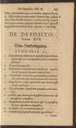 De Deposito. Titulus XIIX. Von Hinderlegung.