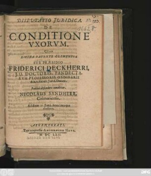Disputatio Iuridica, De Conditione Uxorum