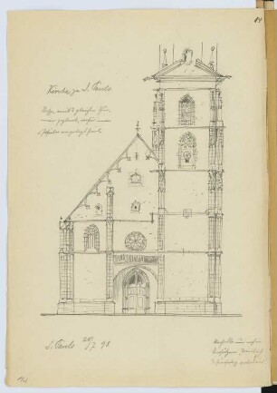 Pfarrkirche St. Pauls, Eppan (St. Pauls): Ansicht der Westfassade (aus: Skizzen- und Fotoalbum 14)