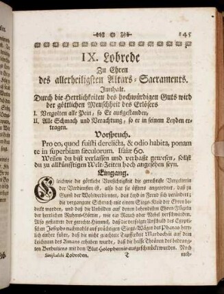 IX. Lobrede Zu Ehren des allerheiligsten Altars-Sacraments.
