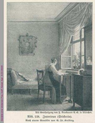 Gemälde einer stickenden Frau