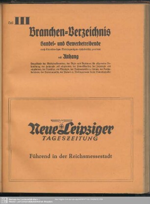 Teil III. Berufsklassen und Gewerbebetriebe : III. Teil. Branchen-Verzeichnis
