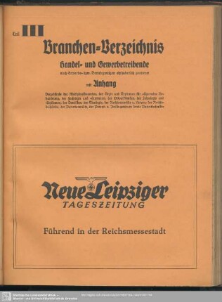 Teil III. Berufsklassen und Gewerbebetriebe : III. Teil. Branchen-Verzeichnis