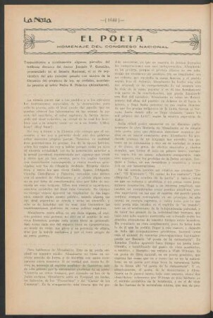 El poeta : Homenaje del congreso nacional