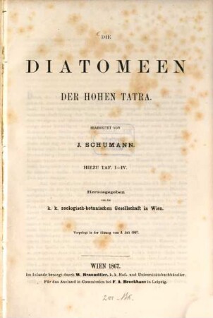 Die Diatomeen der Hohen Tatra : hiezu Taf. 1-4