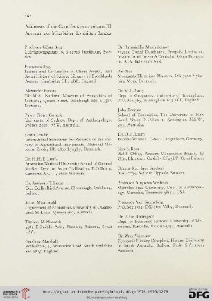 Addresses of Contributors to volume III