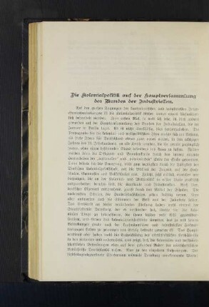 Die Kolonialpolitik auf der Hauptversammlung des Bundes der Industriellen.