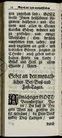 Gebet an den monathlichen Bet- Buß- und Fast-Tagen.